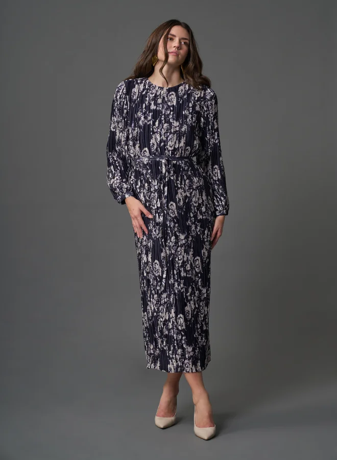 MIZALLE FULL PLEATED PATTERNED DRESS