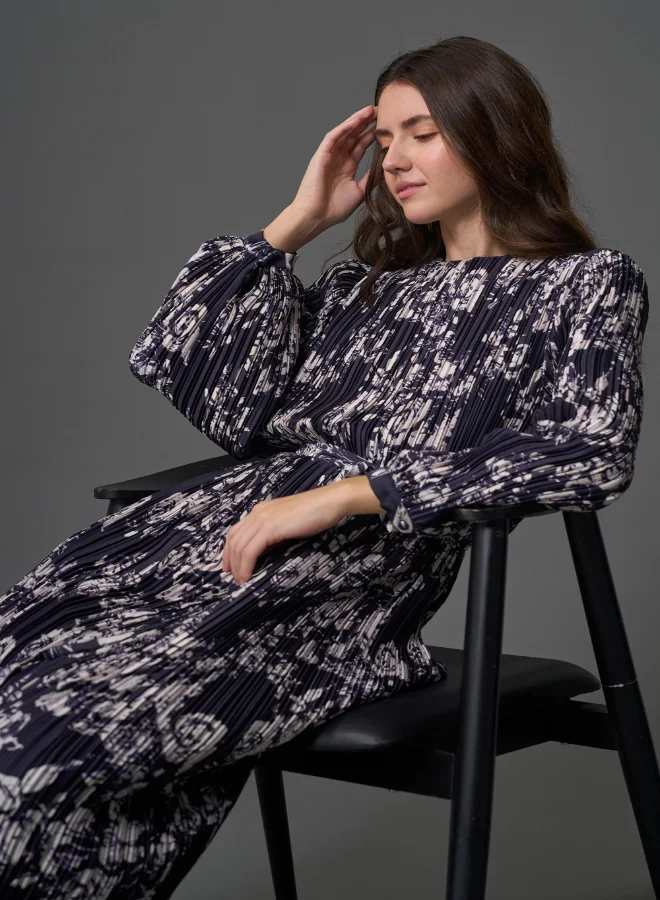 MIZALLE FULL PLEATED PATTERNED DRESS