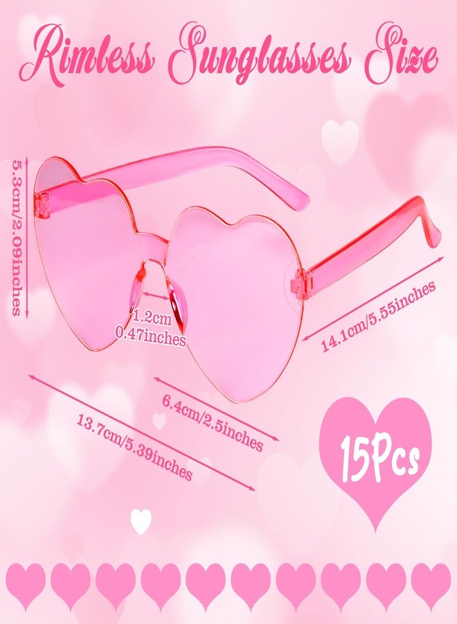 PLULON 15 Pairs Heart Sunglasses for Women Pink Heart Glasses Valentine's Day Rimless Shaped Sunglasses Candy Color Fun Glasses for Party Favor (Pink) - Image 2