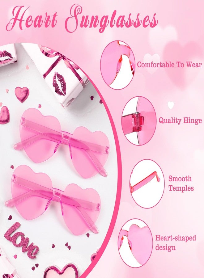 PLULON 15 Pairs Heart Sunglasses for Women Pink Heart Glasses Valentine's Day Rimless Shaped Sunglasses Candy Color Fun Glasses for Party Favor (Pink) - Image 3