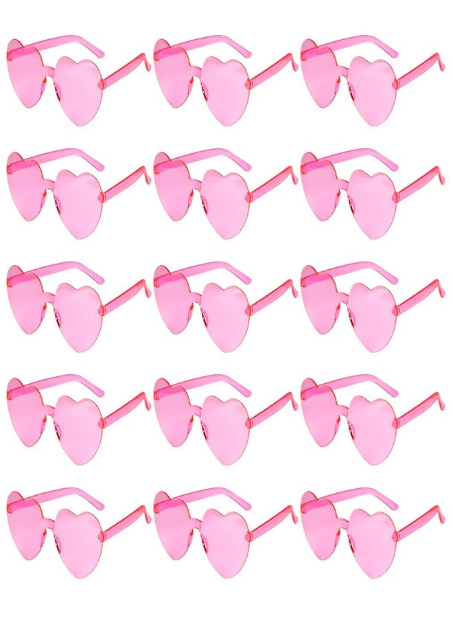 PLULON 15 Pairs Heart Sunglasses for Women Pink Heart Glasses Valentine's Day Rimless Shaped Sunglasses Candy Color Fun Glasses for Party Favor (Pink) - Image 1