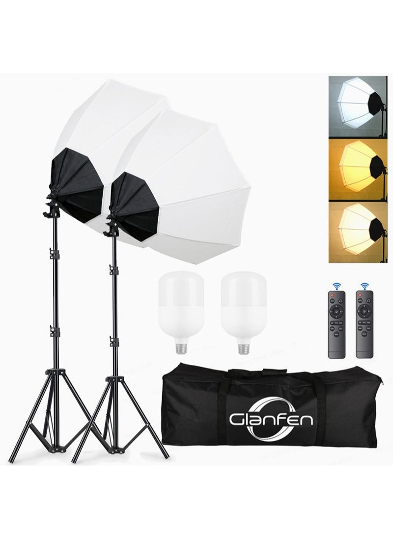 Glanfen Photography Soft Box Lighting Kit with 2 Pcs 200W 3 Colors Bulbs Soft Boxes and Carry Bag for Portrait Product Shooting  - Image 1