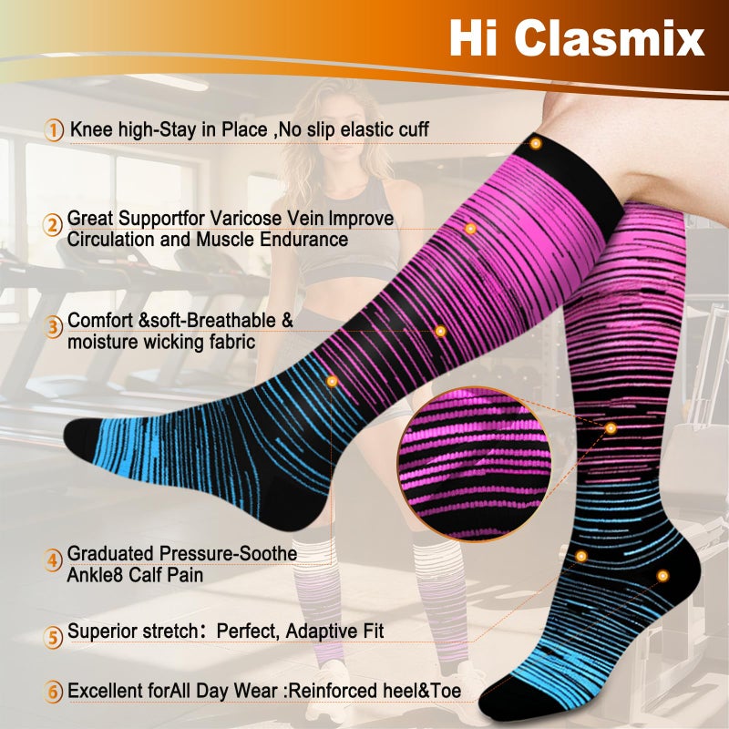 Hi Clasmix 5 Pairs Plus Size Compression Socks for Men & Women Wide Calf for Running, Men & Women, Performance Support for Marathon, Cycling, Training & Recovery, Breathable Athletic Fit(Stripe 03,2XL-3XL) - Image 3