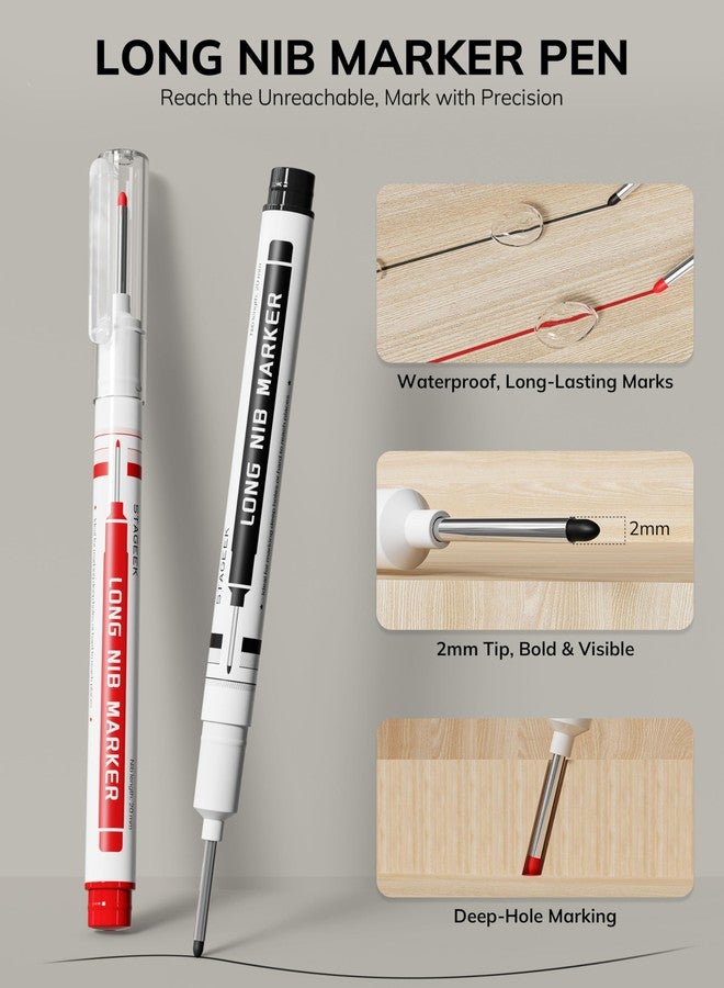 STAGEEK 2PCS Carpenter Pencils with Sharpener, Heavy Duty Woodworking Tools, Mechanical Pencil Set with 26 Refills, Deep Hole Long Nib Marker Pens for Architect Marking with Case (Black, Red) - Image 4