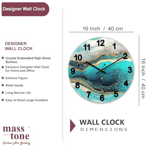 Masstone MDF Resin Crystal Embeded Without Glass Analog Wall Clock | Home Stylish Clock for Living Room | 40x40 CM | Pack of 1 (Green) - Image 2