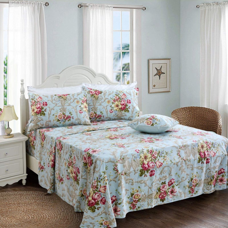 FADFAY Shabby Floral Bedding Elegant Peony Sheets Set Luxury Bedding Collections 800 Thread Count 100% Egyptian Cotton Deep Pocket  4 Piece-Queen Size - Image 4