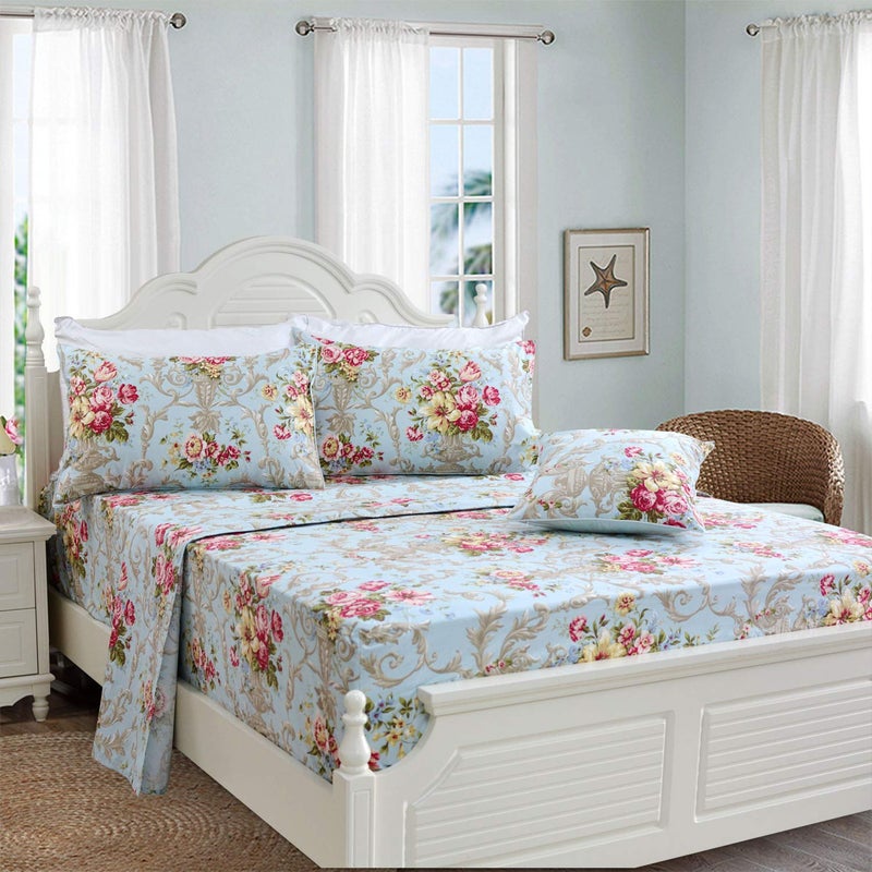 FADFAY Shabby Floral Bedding Elegant Peony Sheets Set Luxury Bedding Collections 800 Thread Count 100% Egyptian Cotton Deep Pocket  4 Piece-Queen Size - Image 3