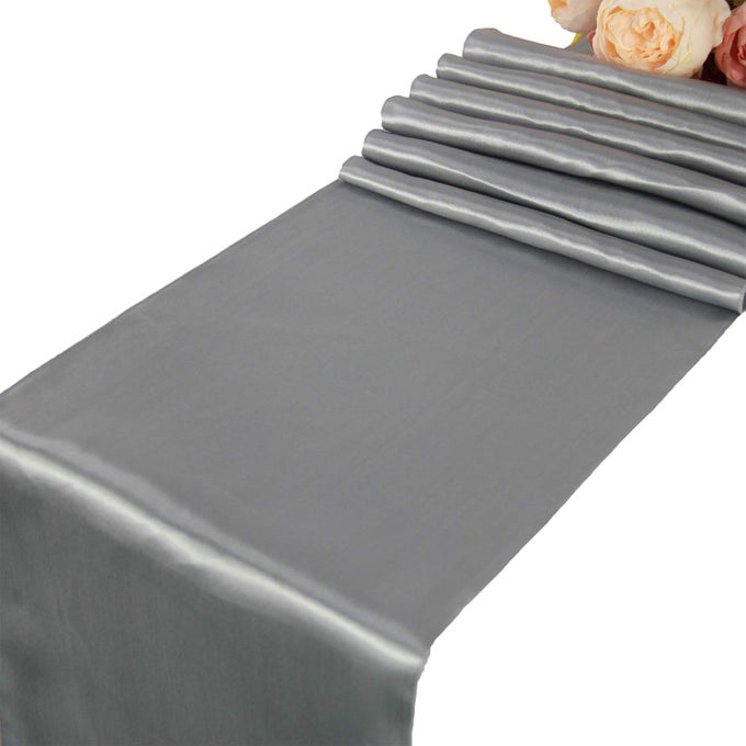 SILVER SATIN TABLE RUNNERS 5 PCS WEDDING BANQUET PARTY EVENT DECORATION TABLE RUNNERS SILVER 5