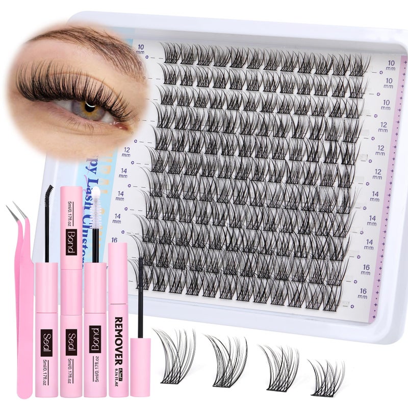 Newcally Cluster Eyelash Extensions Kit Lash Clusters Kit Natural Wispy Individual Lashes Kit C-curly DIY Lash Extension Kit 10-16MM Eyelash Clusters Kit with Lash Remover by Newcally - Image 1