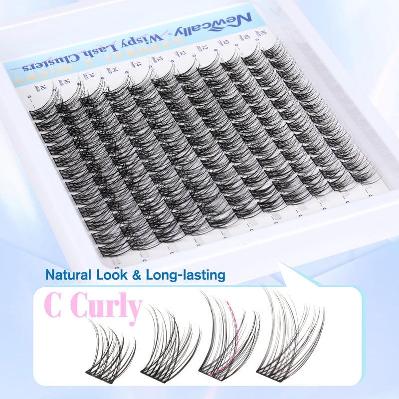 Newcally Cluster Eyelash Extensions Kit Lash Clusters Kit Natural Wispy Individual Lashes Kit C-curly DIY Lash Extension Kit 10-16MM Eyelash Clusters Kit with Lash Remover by Newcally - Image 3