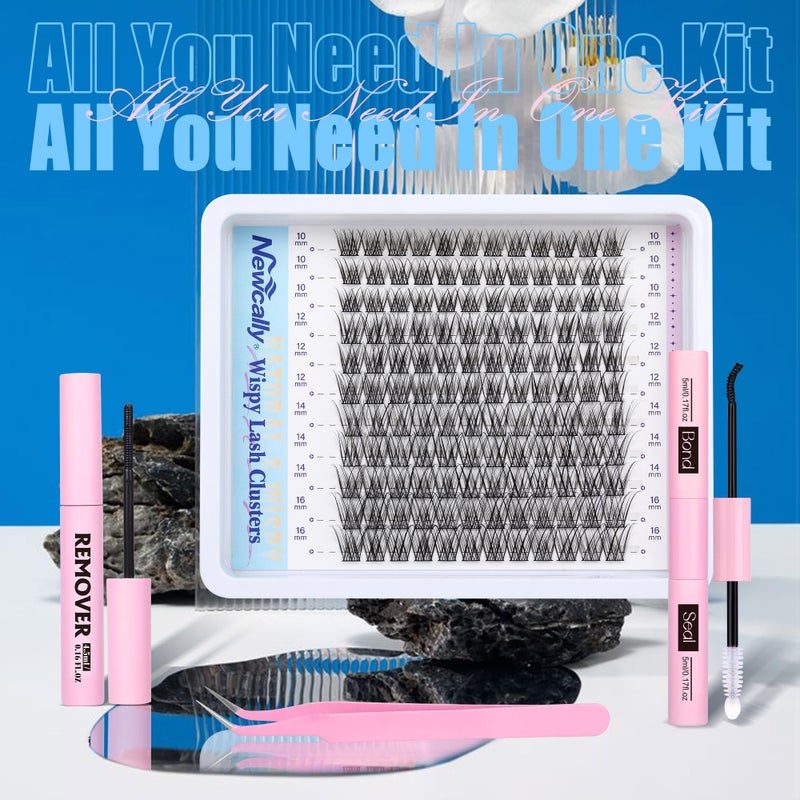 Newcally Cluster Eyelash Extensions Kit Lash Clusters Kit Natural Wispy Individual Lashes Kit C-curly DIY Lash Extension Kit 10-16MM Eyelash Clusters Kit with Lash Remover by Newcally - Image 2