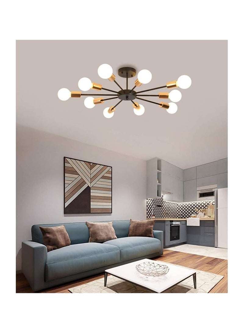 10 Light Sputnik Ceiling Light Adjustable Black Metal Ceiling Light Modern Industrial Chandelier Semi Flush Mount Ceiling Light for Living Room Bedroom Bulbs Not Included  - Image 2