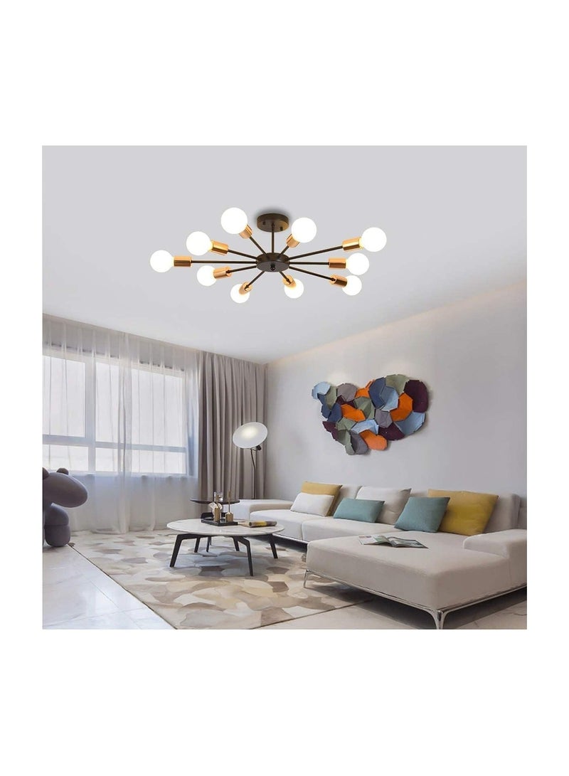 10 Light Sputnik Ceiling Light Adjustable Black Metal Ceiling Light Modern Industrial Chandelier Semi Flush Mount Ceiling Light for Living Room Bedroom Bulbs Not Included  - Image 4