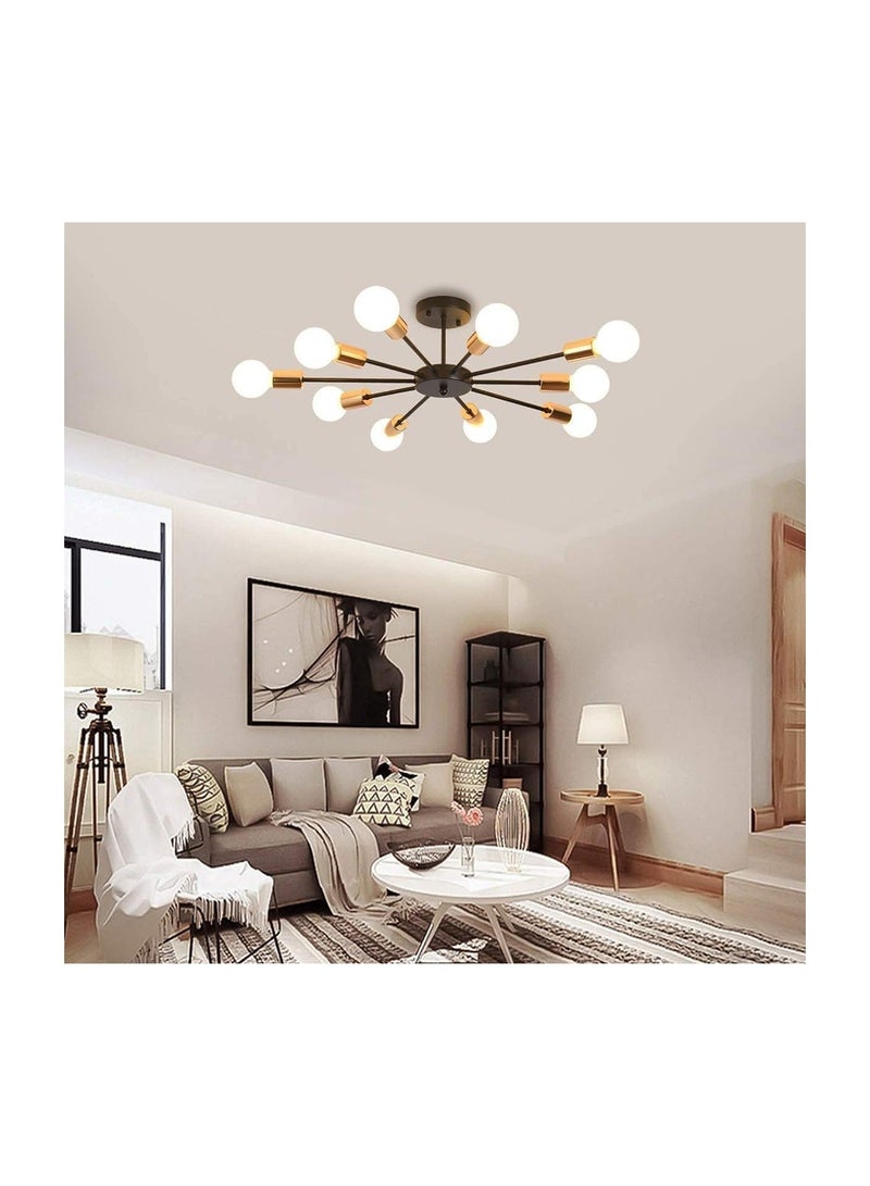10 Light Sputnik Ceiling Light Adjustable Black Metal Ceiling Light Modern Industrial Chandelier Semi Flush Mount Ceiling Light for Living Room Bedroom Bulbs Not Included  - Image 3