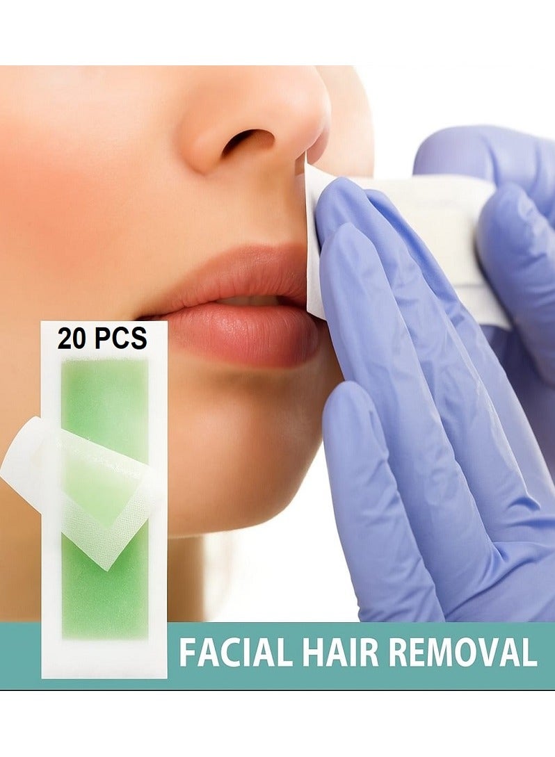 20 Facial Wax Strips – Designed for Precise, Gentle, and Easy Hair Removal – Ideal for Eyebrows, Upper Lip, Mustache, and Cheeks – 2-in-1 Design (Each Strip Can Be Split into Two) – Face Wax Strips for Painless Hair Removal - Image 1