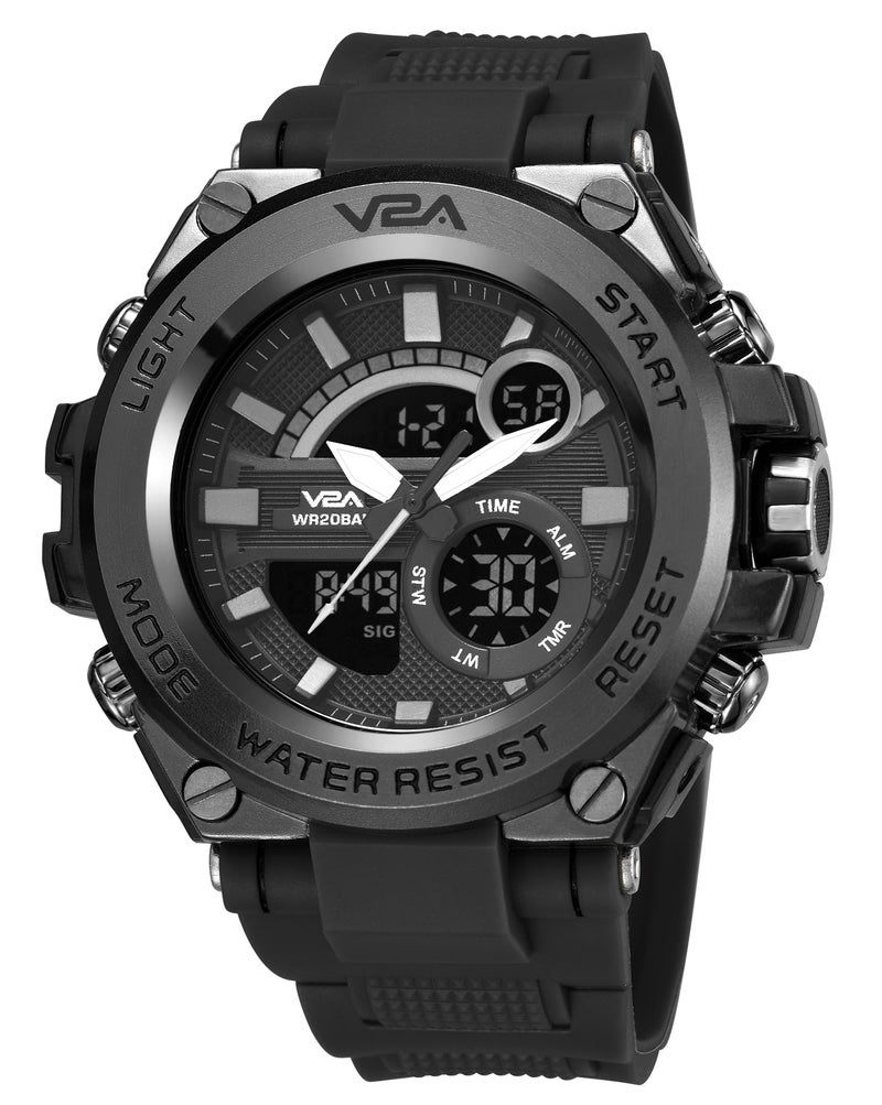 V2A Adventure Analogue and Digital Alloy Sports Watch for Men, Multifunction | Alarm | Stopwatch | 30 M Waterproof | Gift for Men (Black) - Image 1