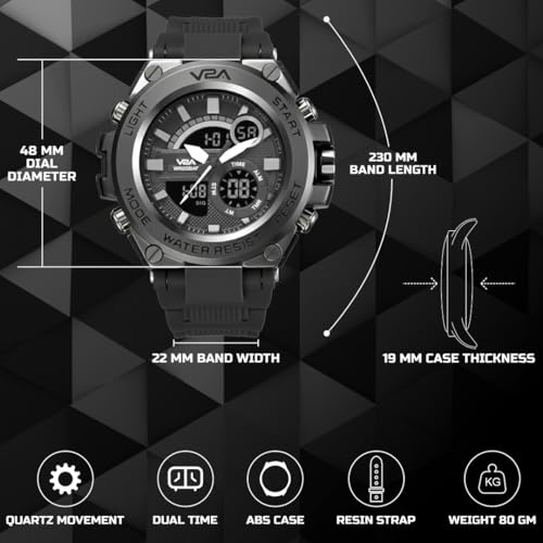 V2A Adventure Analogue and Digital Alloy Sports Watch for Men, Multifunction | Alarm | Stopwatch | 30 M Waterproof | Gift for Men (Black) - Image 2