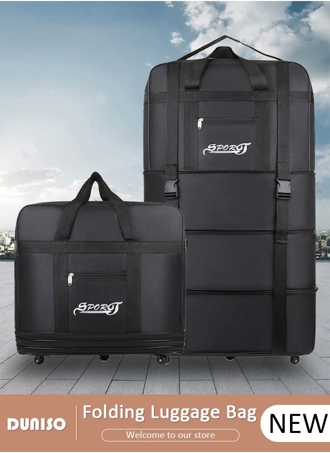 DUNISO Expandable Foldable Luggage Bag, Collapsible Suitcase with Combination Lock, Rolling Duffel Bag with 2 Straps, Carry On Luggage Bag with Spinner Wheels, Waterproof Oxford Multifunction Travel Bag with Shoulder Straps for Men Women  - Image 1