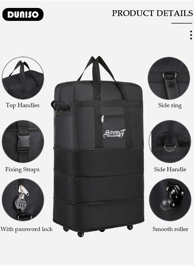 DUNISO Expandable Foldable Luggage Bag, Collapsible Suitcase with Combination Lock, Rolling Duffel Bag with 2 Straps, Carry On Luggage Bag with Spinner Wheels, Waterproof Oxford Multifunction Travel Bag with Shoulder Straps for Men Women  - Image 2