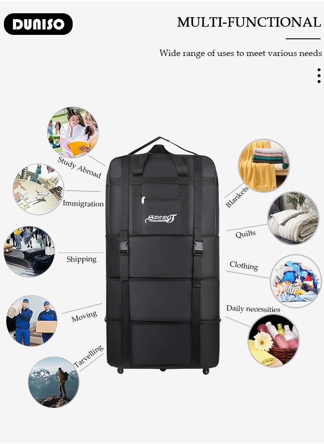 DUNISO Expandable Foldable Luggage Bag, Collapsible Suitcase with Combination Lock, Rolling Duffel Bag with 2 Straps, Carry On Luggage Bag with Spinner Wheels, Waterproof Oxford Multifunction Travel Bag with Shoulder Straps for Men Women  - Image 3