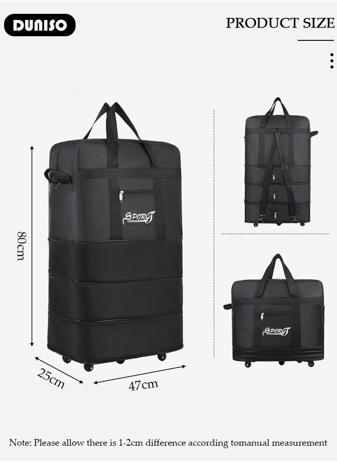 DUNISO Expandable Foldable Luggage Bag, Collapsible Suitcase with Combination Lock, Rolling Duffel Bag with 2 Straps, Carry On Luggage Bag with Spinner Wheels, Waterproof Oxford Multifunction Travel Bag with Shoulder Straps for Men Women  - Image 4