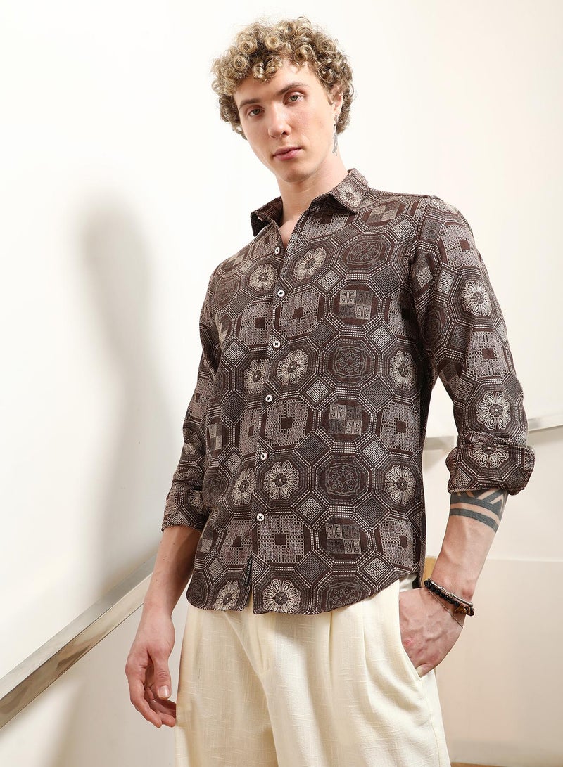 Campus Sutra Men's Geometric Pattern Cotton Blend Full Sleeve Shirt  - Image 3