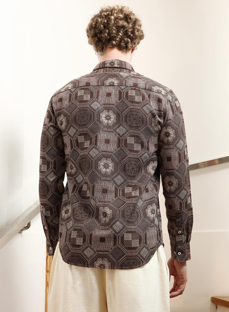 Campus Sutra Men's Geometric Pattern Cotton Blend Full Sleeve Shirt  - Image 5