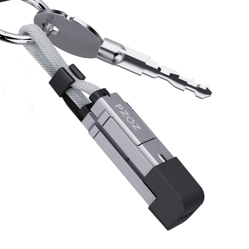 Pzoz شاحن محمول مع حلقة مفاتيح pzoz كابل قصير مع شاشة LED، مجموعة شحن سريعة متعددة USB C 4 في 1 مدمجة مع منافذ Lightning/Type C/USB A/USBC لجهاز iPhone و iPad و MacBook و AirPods و Samsung و Google (140 واط، 7.3 بوصة) - Image 1