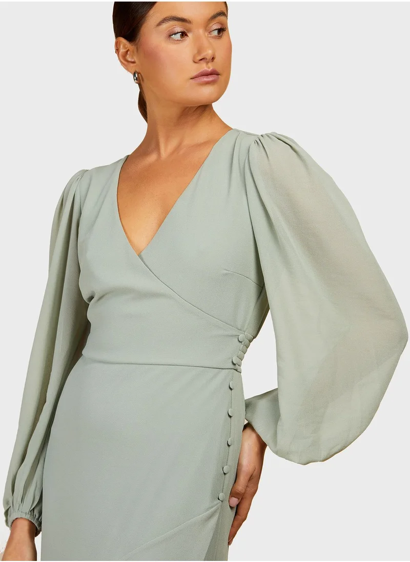 Little Mistress Surplice Neck Wrap Dress
