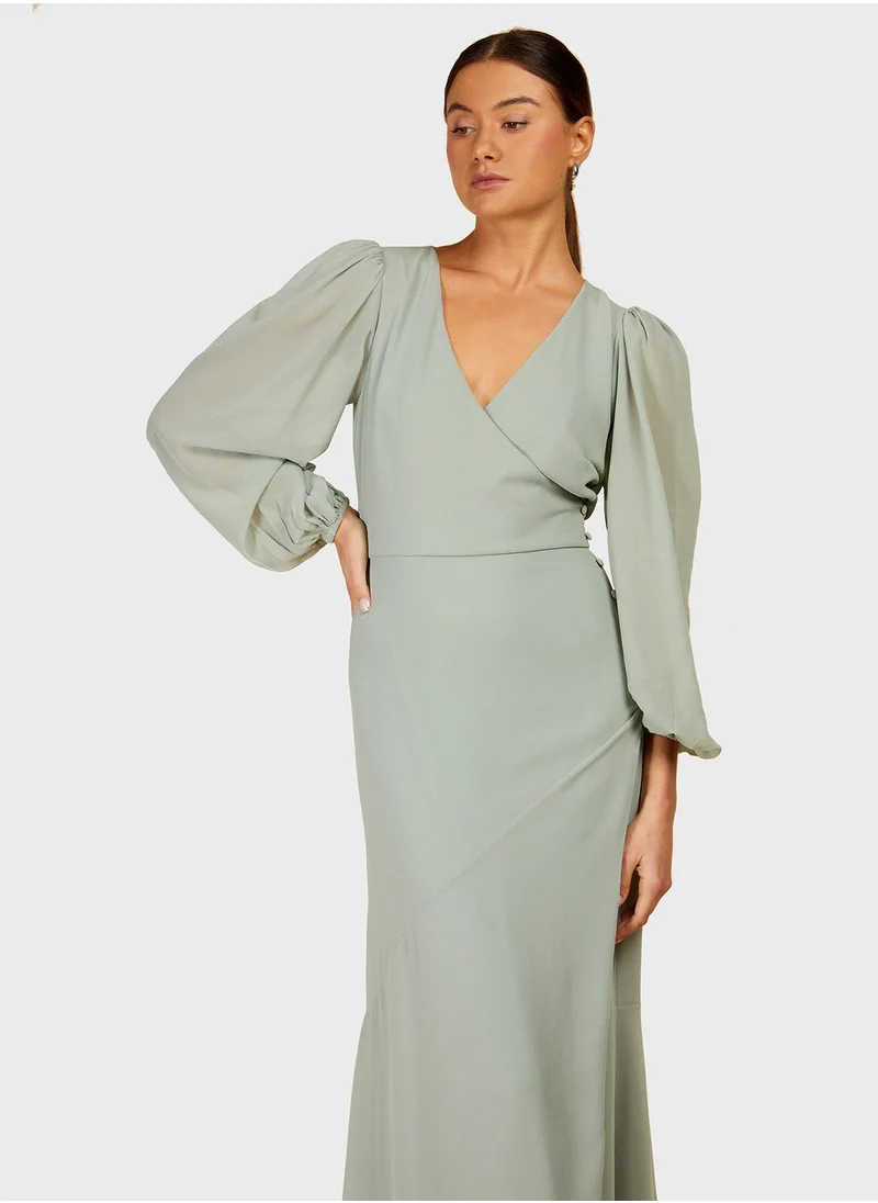 Little Mistress Surplice Neck Wrap Dress