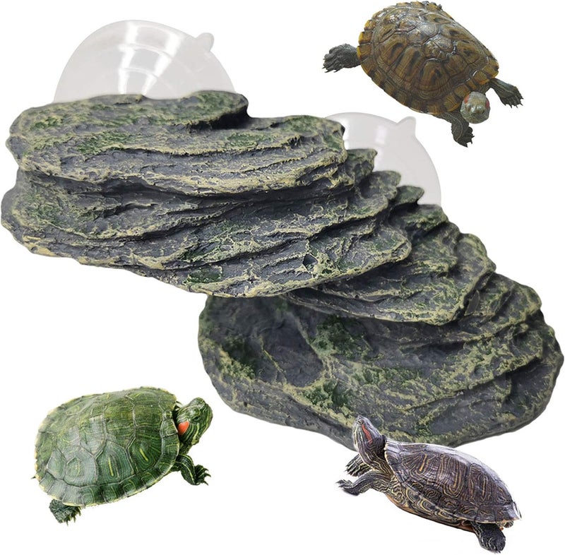 Kathson Turtle Basking Platform Baby Tortoise Climbing Ramp Shale Reptiles Dock Resting Terrace Stone Small Aquarium Ornament Rock Landscaping Decoration for Frogs Newts (Small size:6.0”Lx2.7”Wx2.7”H) - Image 1