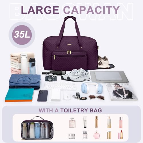 bagswan Large Weekender Travel Duffle Bag - With Shoe Compartment Weekender Bags for Womens Carry on Overnight Bag with Toiletry Bag Gym Duffel Bags with Wet Pocket Hospital Bags for Women Labor and Delivery - Image 3