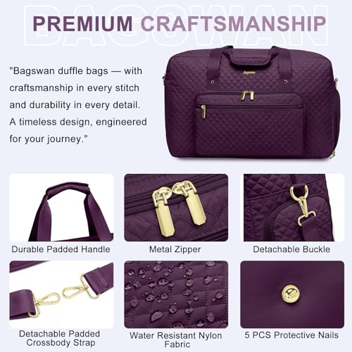 bagswan Large Weekender Travel Duffle Bag - With Shoe Compartment Weekender Bags for Womens Carry on Overnight Bag with Toiletry Bag Gym Duffel Bags with Wet Pocket Hospital Bags for Women Labor and Delivery - Image 5