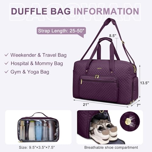 bagswan Large Weekender Travel Duffle Bag - With Shoe Compartment Weekender Bags for Womens Carry on Overnight Bag with Toiletry Bag Gym Duffel Bags with Wet Pocket Hospital Bags for Women Labor and Delivery - Image 2