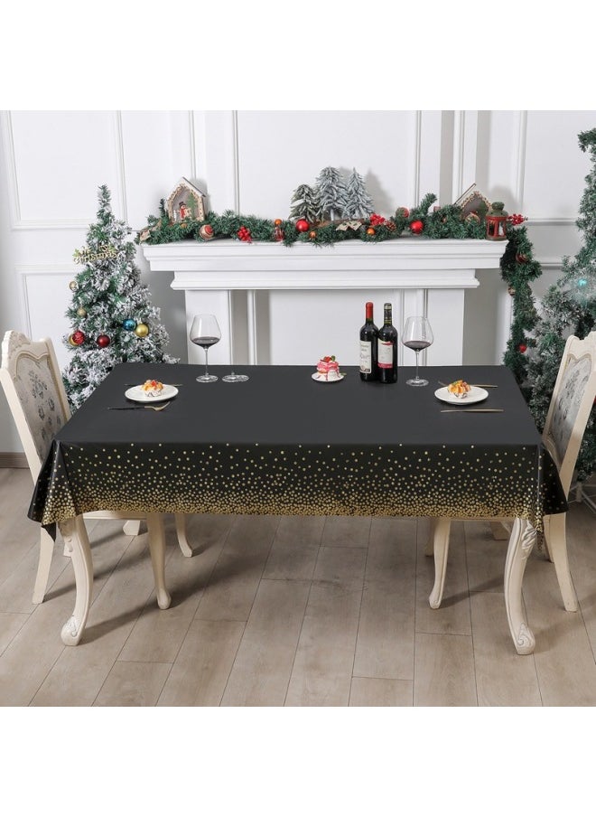 Generic PEVA Black Background Golden Polka Dot Rectangular Tablecloth Waterproof And Oil Proof For Party Holiday Picnic Party-Color:Blue Background Gold Dot (dot To The End)-Specifications:137*274cm 3 Silk  - Image 5