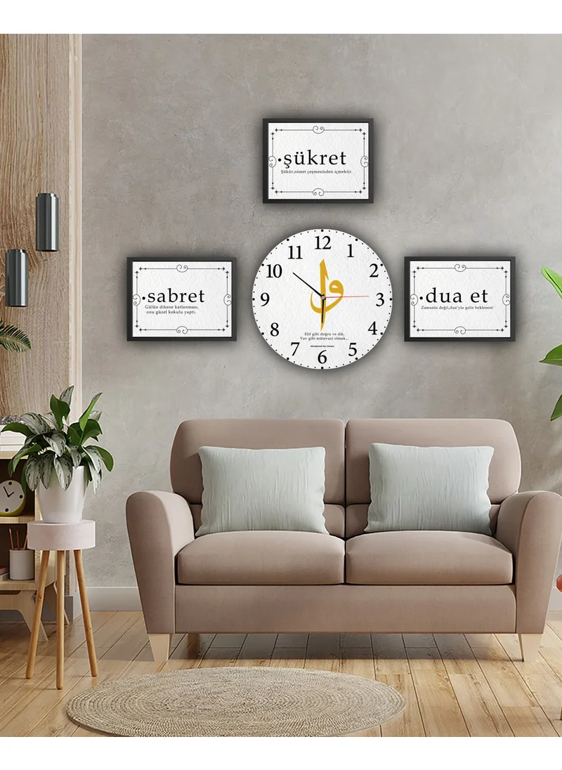Notpa Aksesuar Elif Vav Set Decorative Wooden Wall CLOCK (33X33) + TABLE OF 3 (13X17)