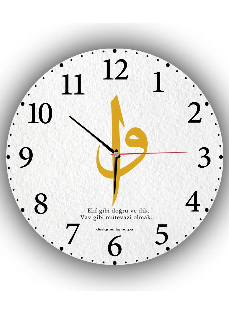 Notpa Aksesuar Elif Vav Set Decorative Wooden Wall CLOCK (33X33) + TABLE OF 3 (13X17)