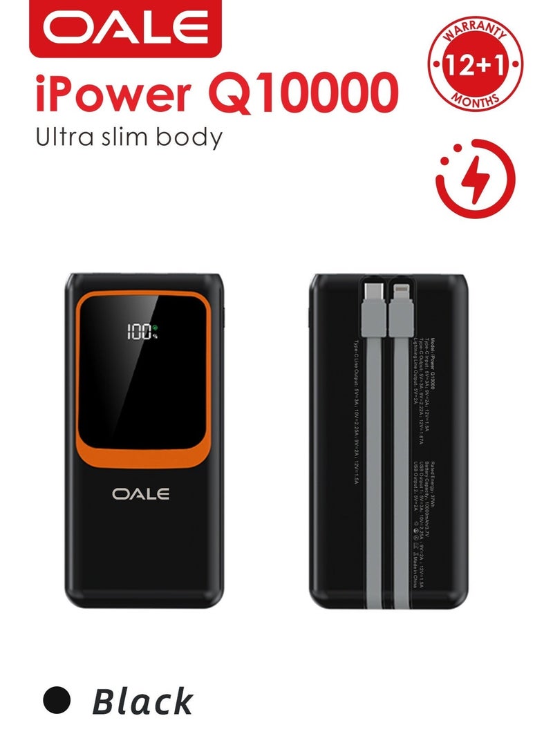 OALE iPower Q10000 White, 10000mAh Power Bank, 22.5W Fast Charging, Built-in Lightning & Type-C Cables, Dual USB Output, Large Digital Display - Image 3