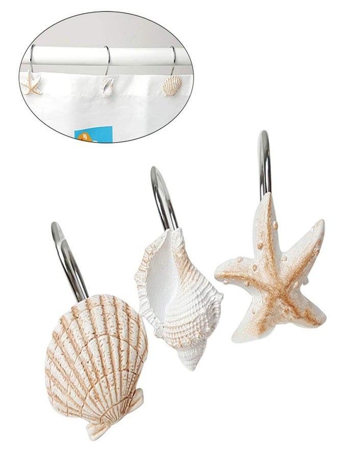Actpe Seashell Shower Curtain Hooks for Bathroom Decorative, 12pcs Anti Rust Decorative Resin Shower Curtain Rings Rods Hooks - Image 5