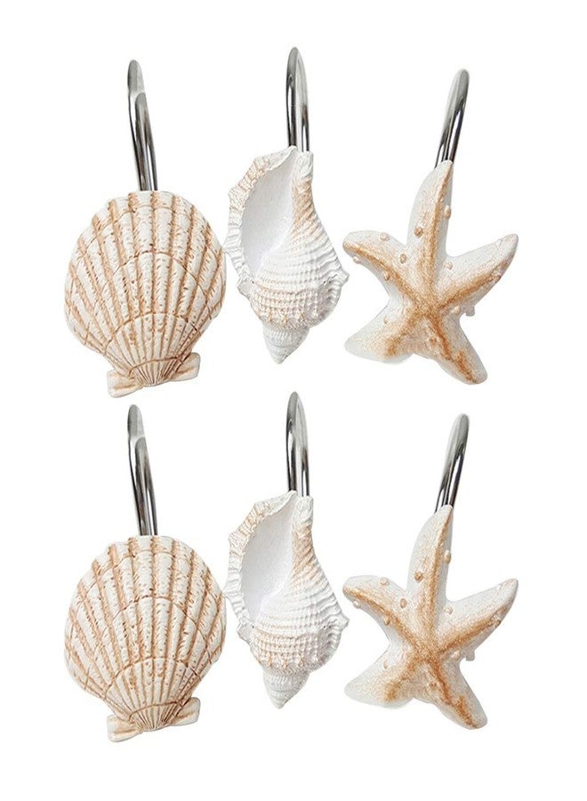 Actpe Seashell Shower Curtain Hooks for Bathroom Decorative, 12pcs Anti Rust Decorative Resin Shower Curtain Rings Rods Hooks - Image 2