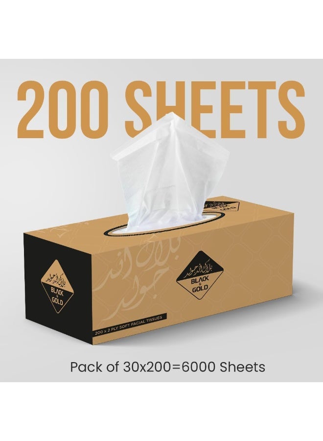 NICE Touch علب مناديل الوجه - 2 طبقة، 30 عبوة × 200 ورقة (6000 ورقة إجمالاً) | مناديل ناعمة ولطيفة لجميع أنواع البشرة | عالية الامتصاص وصحية - Image 2