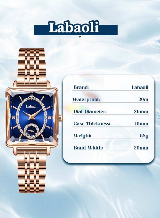 Labaoli Women's stainless steel waterproof quartz watch with a dial and diamond-cut mirror face design. - Image 2