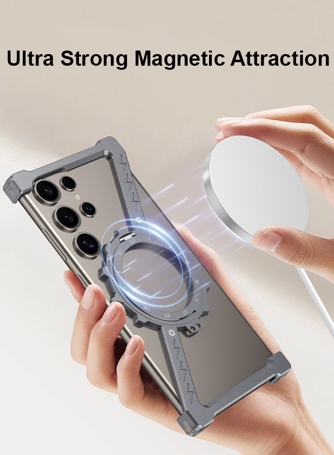 Farahom 2PCS Magnetic for Samsung Galaxy S24 Ultra Case Frameless with 360° Rotation Kickstand, Compatible with MagSafe, Z Shape Bumper Case Minimalist Protective Shockproof Shell, Black - Image 2