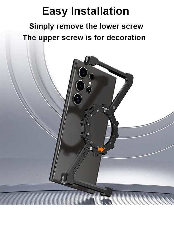 Farahom 2PCS Magnetic for Samsung Galaxy S24 Ultra Case Frameless with 360° Rotation Kickstand, Compatible with MagSafe, Z Shape Bumper Case Minimalist Protective Shockproof Shell, Black - Image 5