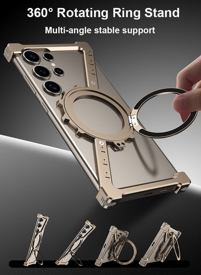 Farahom 2PCS Magnetic for Samsung Galaxy S24 Ultra Case Frameless with 360° Rotation Kickstand, Compatible with MagSafe, Z Shape Bumper Case Minimalist Protective Shockproof Shell, Black - Image 4