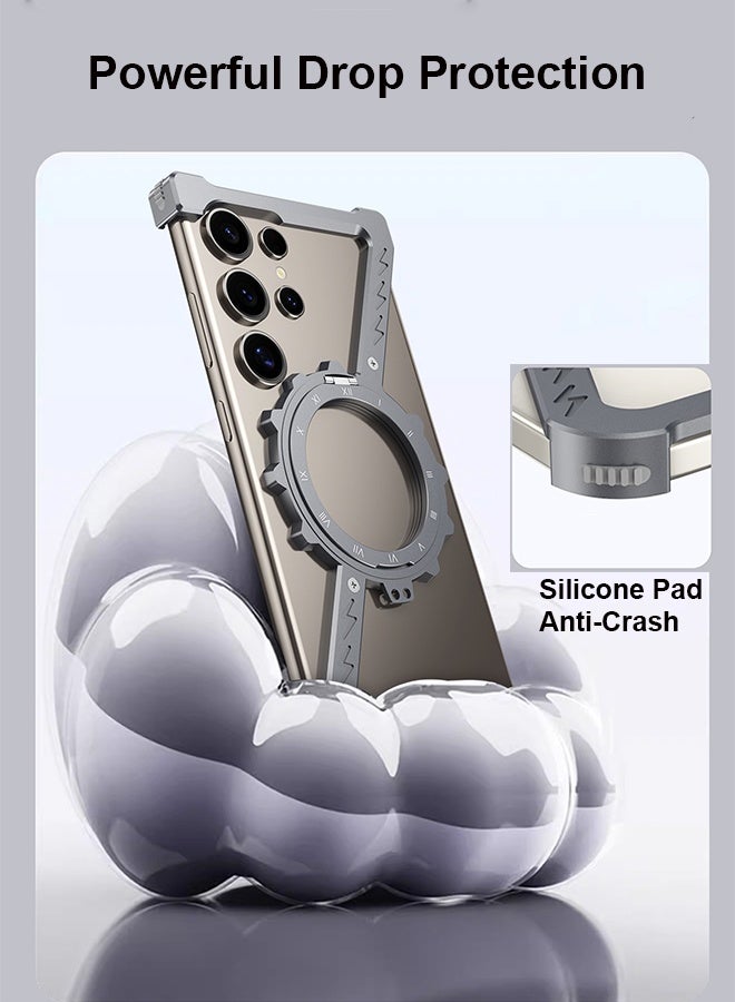 Farahom 2PCS Magnetic for Samsung Galaxy S24 Ultra Case Frameless with 360° Rotation Kickstand, Compatible with MagSafe, Z Shape Bumper Case Minimalist Protective Shockproof Shell, Black - Image 3