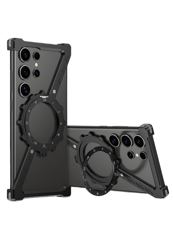 Farahom 2PCS Magnetic for Samsung Galaxy S24 Ultra Case Frameless with 360° Rotation Kickstand, Compatible with MagSafe, Z Shape Bumper Case Minimalist Protective Shockproof Shell, Black - Image 1