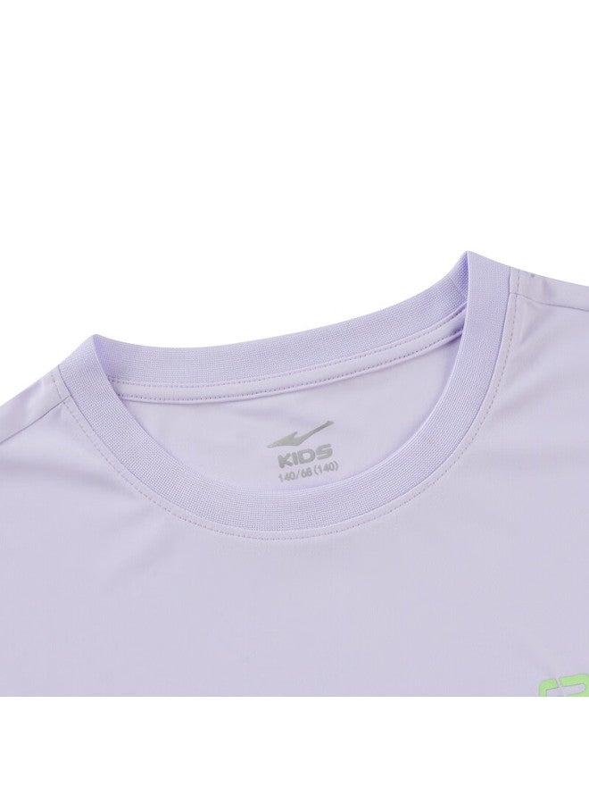 Erke Children's Clothing, Boys And Girls Round Neck Short Sleeve, Kids Summer Sports Knit T-shirt, Dream Purple, Size 120 - Image 2