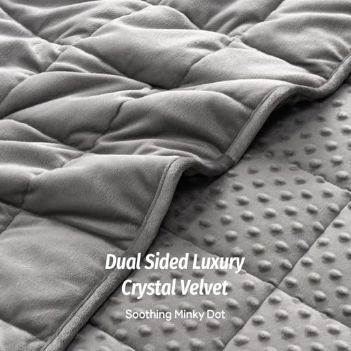 Wemore Minky Dot Weighted Blanket for Adults Twin Size 15 lbs, Soft Cozy Heavy Blanket for Stress Relief and Sleep Promotion, Breathable Blanket for All-Season with Glass Beads, Grey 48 x 72 inches - Image 2