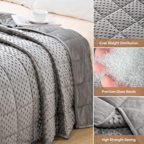 Wemore Minky Dot Weighted Blanket for Adults Twin Size 15 lbs, Soft Cozy Heavy Blanket for Stress Relief and Sleep Promotion, Breathable Blanket for All-Season with Glass Beads, Grey 48 x 72 inches - Image 5
